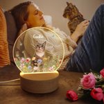 Personalized Floral Pet Photo LED Night Light with Name Date and Wooden Base Sympathy Memorial Loss of Pet Gift for Pet Owners Lovers
