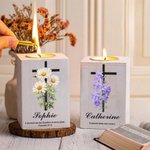 Bougeoir à Bougie en Bois Personnalisé avec Nom Fleur de Naissance Verset Biblique Cadeau Commémoratif de Toussaint pour Chrétiens
