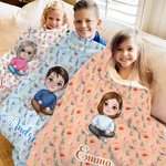 Personalized Birth Flower Cartoon Character Soft Throw Blanket with Name Home Decor Christmas Birthday Gift for Family Friends Kid Teenager