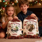Personalisierte Weihnachtsbaum Schneeflocke karierte Weihnachten Geschenk Tasche mit Namen und Foto Weihnachtsgeschenk für Jungen Mädchen