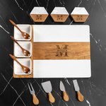 Personalised Engraved Text Floral Monogram Acacia Marble 11 Pcs Cutting Board Coaster Set wth Ceramic Bowl Wooden Spoon Housewarming Gift for Family