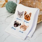 Henkilökohtainen lemmikkieläinten kasvojen valokuvamuotoilu Pehmeä mikrokuituvahvisteinen vohveliteepyyhe, jossa on kirjailtu nimi Syntymäpäivä muistolahja lemmikkieläinten ystäville