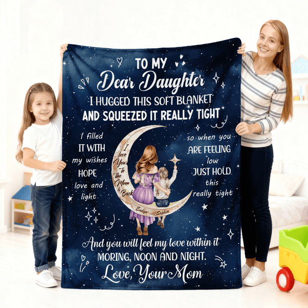 Personalized Starry Sky Moon Cartoon Character Soft Throw Blanket with Name and Text Home Decor Daily Use Birthday Gift for Kids Moms