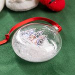 Gepersonaliseerd Schattig Konijntje Sneeuwman Helder Glas Kersthanger met Naam en Rood Lint Woondecoratie Eerste Kerst Babyshower Cadeau voor Baby