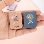 Personalised Birth Flower Multicolour Magnetic PU Leather Bookmark Clip with Name Daily Use Birthday Gift for Book Lovers