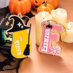 Personalized Pumpkin Ghost Bat Acrylic Halloween Basket Name Tag with Initial Spooky Halloween Gift for Boys Girls