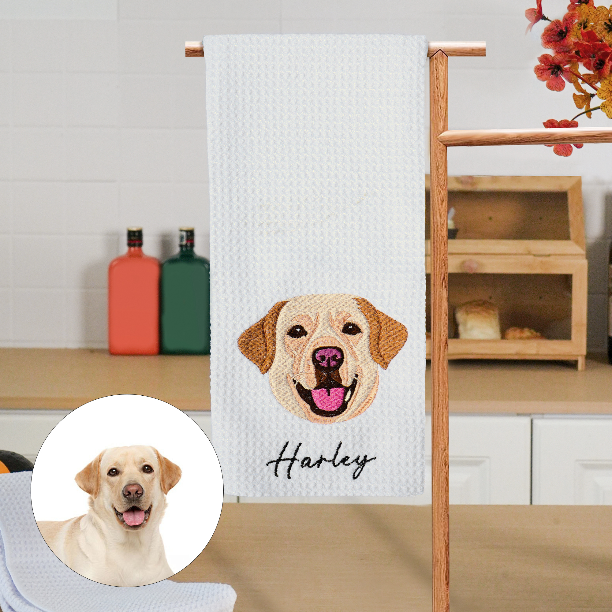 Serviette gaufrée en microfibre avec nom brodé Cadeau d'anniversaire et de commémoration pour les amoureux des animaux de compagnie