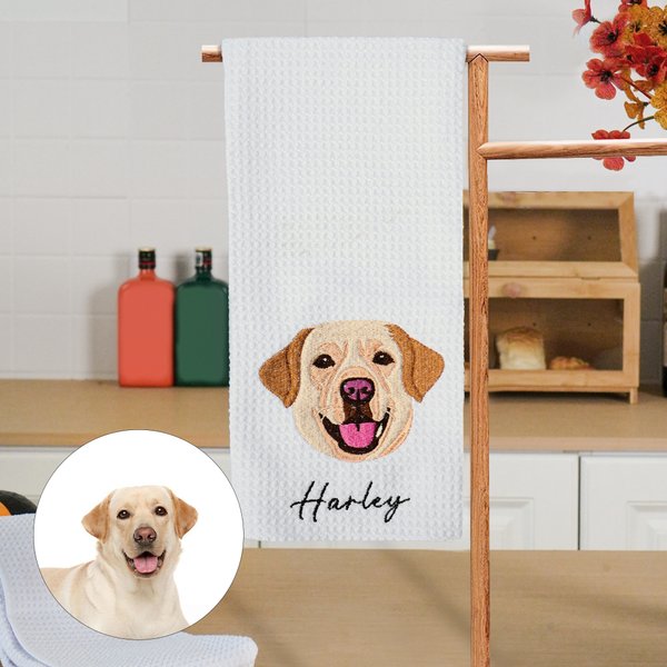 Personligt husdjur ansikte foto design mjuk mikrofiber våffla kökshandduk med broderat namn födelsedag minnesgåva för husdjursälskare