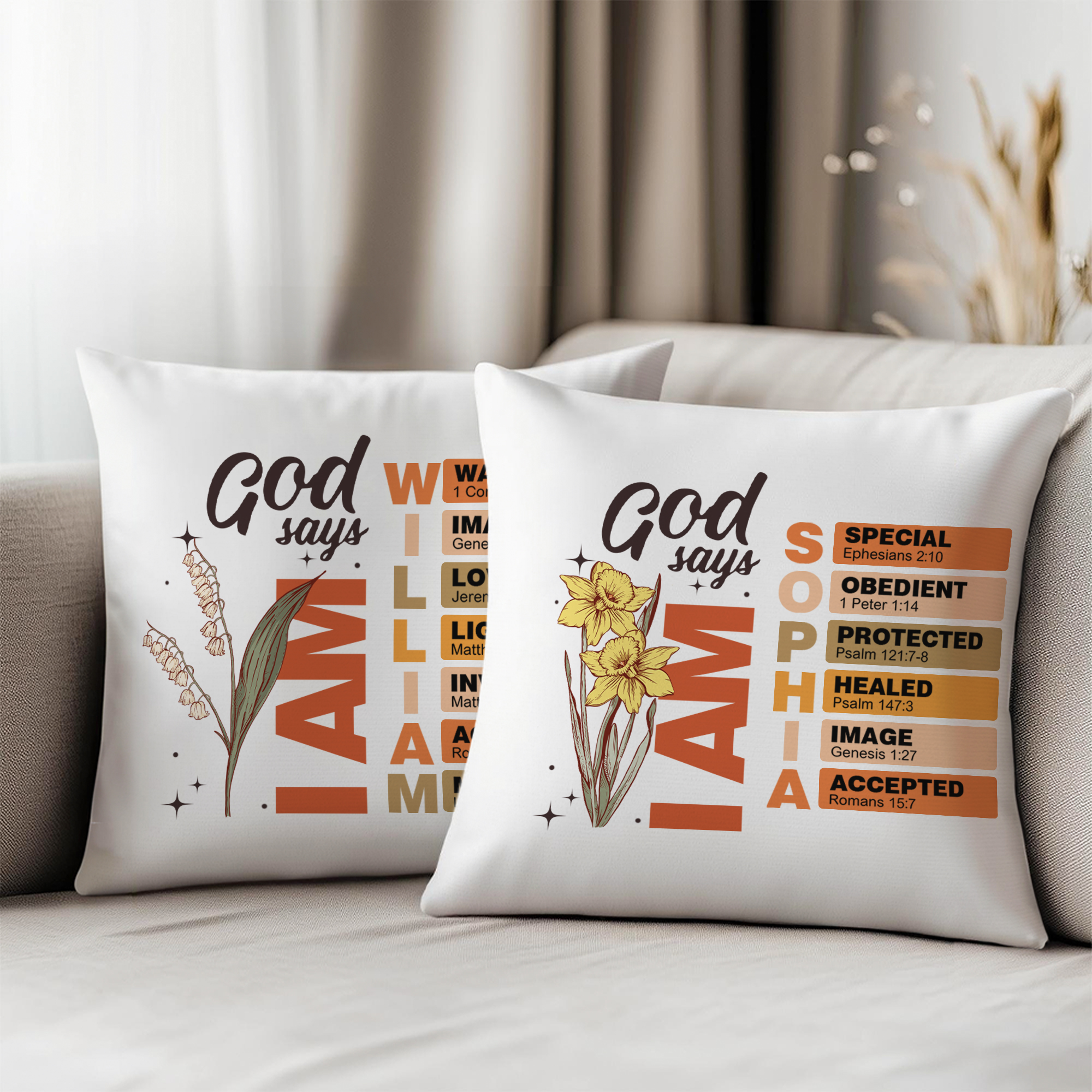 Taie d'oreiller personnalisée avec nom Décoration intérieure Anniversaire Noël Cadeau pour femmes Chrétiennes