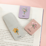 Personalised Birth Flower Multicolour Magnetic PU Leather Bookmark Clip with Name Daily Use Birthday Gift for Book Lovers
