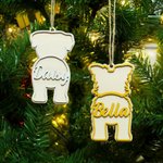 Personalised Cute Line Dog Back View Wooden Ornament with Name and Lanyard Christmas Tree Home Decor Christmas Gift for Family Friends Dog Lovers