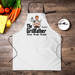 Personalisierte Grillfather Cartoon Charakter Name Schürze mit Fronttaschen Geburtstag Weihnachtsgeschenk für Papa Opa Ehemann BBQ Enthusiasten