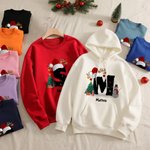 Personalisiertes Schneemann Hoodie Weihnachtspullover Sweatshirt mit Initiale und Namen Weihnachtsgeschenk für Familie Freunde