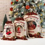 Personalisierte Weihnachtsbaum Schneeflocke karierte Weihnachten Geschenk Tasche mit Namen und Foto Weihnachtsgeschenk für Jungen Mädchen