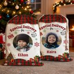 Personalisierte Weihnachtsbaum Schneeflocke karierte Weihnachten Geschenk Tasche mit Namen und Foto Weihnachtsgeschenk für Jungen Mädchen
