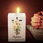 Bougeoir à Bougie en Bois Personnalisé avec Nom Fleur de Naissance Verset Biblique Cadeau Commémoratif de Toussaint pour Chrétiens