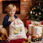 Personalised Cute Dinosaur Construction Vehicle Drawstring Gift Bag Santa Sack with Name and Year Christmas Gift for Kids