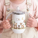 Personalized Bear Raccoon Deer Forest Animal 10 oz Food-Grade Insulated Sippy Cup with Name and Handle Baby Shower Birthday Gift for Kids