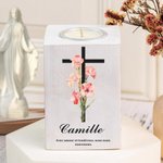Bougeoir à Bougie en Bois Personnalisé avec Nom Fleur de Naissance Verset Biblique Cadeau Commémoratif de Toussaint pour Chrétiens