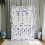 Personalised Toile De Jouy Birth Flower Soft Throw Blanket with Name Home Decor Birthday Christmas Gift for Mom Grandma
