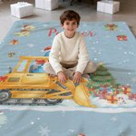 Personalized Cartoon Dinosaur Construction Vehicle Soft Throw Blanket with Name Home Decor Christmas Party Gift for Toddlers Boys