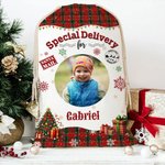 Personalisierte Weihnachtsbaum Schneeflocke karierte Weihnachten Geschenk Tasche mit Namen und Foto Weihnachtsgeschenk für Jungen Mädchen