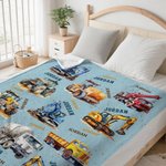 Personalized Construction Trucks Soft Throw Blanket with Name Home Decor Birthday Christmas Gift for Boys Truck Lovers