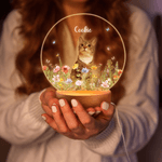 Personalized Floral Pet Photo LED Night Light with Name Date and Wooden Base Sympathy Memorial Loss of Pet Birthday Gift for Pet Owners Lovers