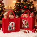 Personalisierte Weihnachtsbaum Elch große Kapazität Jute rote Tragetasche mit Initialen und Namen Weihnachtsfeier Geschenk für Kinder Erwachsene