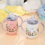 Personalized Bear Raccoon Deer Forest Animal 10 oz Food-Grade Insulated Sippy Cup with Name and Handle Baby Shower Birthday Gift for Kids