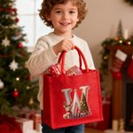 Personalisierte Weihnachtsbaum Elch große Kapazität Jute rote Tragetasche mit Initialen und Namen Weihnachtsfeier Geschenk für Kinder Erwachsene