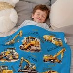 Personalized Construction Trucks Soft Throw Blanket with Name Home Decor Birthday Christmas Gift for Boys Truck Lovers
