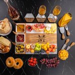 Personalised Engraved Text Floral Monogram Acacia Marble 11 Pcs Cutting Board Coaster Set wth Ceramic Bowl Wooden Spoon Housewarming Gift for Family