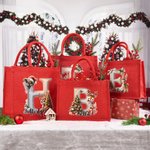Personalisierte Weihnachtsbaum Elch große Kapazität Jute rote Tragetasche mit Initialen und Namen Weihnachtsfeier Geschenk für Kinder Erwachsene