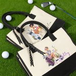Personalised Cartoon Golf Woman Large Canvas Tote Bag with Name and Carrying Strap Travel Essentials Anniversary Birthday Gift for Women Golf Lovers