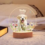 Personalized Floral Pet Photo LED Night Light with Name Date and Wooden Base Sympathy Memorial Loss of Pet Gift for Pet Owners Lovers