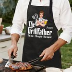 Personalisierte Grillfather Cartoon Charakter Name Schürze mit Fronttaschen Geburtstag Weihnachtsgeschenk für Papa Opa Ehemann BBQ Enthusiasten