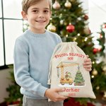 Personalised Cute Dinosaur Construction Vehicle Drawstring Gift Bag Santa Sack with Name and Year Christmas Gift for Kids