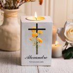 Bougeoir à Bougie en Bois Personnalisé avec Nom Fleur de Naissance Verset Biblique Cadeau Commémoratif de Toussaint pour Chrétiens