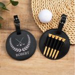 Henkilökohtainen Golf Pattern Monogram PU Nahka Golf Bag Tag Tee haltija säädettävällä hihnalla syntymäpäivä joululahja golf pelaajille ystäville