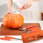 7 Outils de Sculpture Citrouille Set Personnalisé avec Nom et Motif Citrouille sur le Sac de Rangement Cadeau Halloween pour Famille Enfants