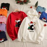 Personalised Christmas Trees Snowmen Multicolour Sweatshirt Hoodie with Initial and Name Christmas Gift for Family Friends
