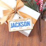 Personalised New Driver Number Plate Style Wooden Ornament with Name Year and Lanyard Home Decor Christmas Gift for Family Friends Teen