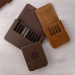 Personalised Retro Initial Name PU Leather Pen Case with 6/12 Slots Birthday Christmas Gift for Men Officers