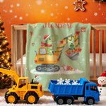 Personalized Cartoon Dinosaur Construction Vehicle Soft Throw Blanket with Name Home Decor Christmas Party Gift for Toddlers Boys