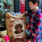Personalisierte Weihnachtsbaum Schneeflocke karierte Weihnachten Geschenk Tasche mit Namen und Foto Weihnachtsgeschenk für Jungen Mädchen