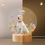 Personalized Floral Pet Photo LED Night Light with Name Date and Wooden Base Sympathy Memorial Loss of Pet Gift for Pet Owners Lovers