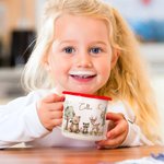 Tasse en émail 12 oz personnalisée avec nom Ours Mignon Raton laveur Cerf Multicolore Anniversaire Cadeau de Noël pour les enfants