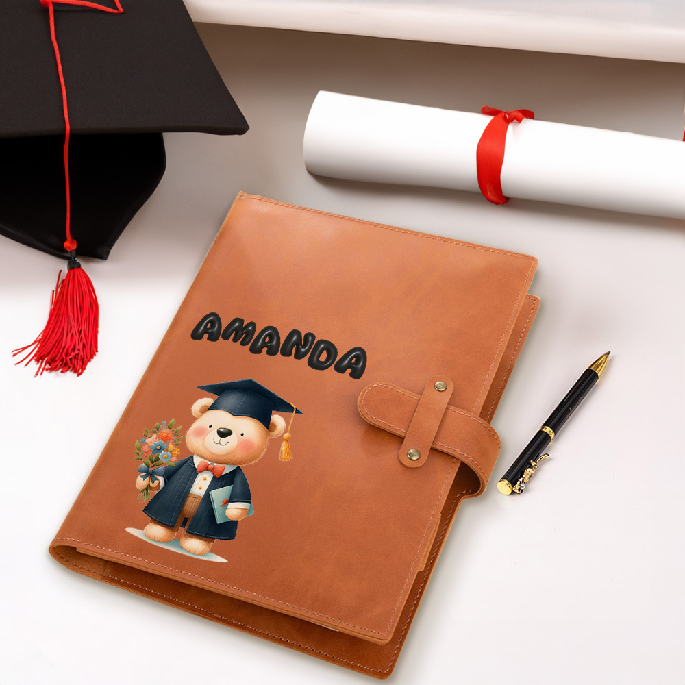 Cahier de notes A5 en cuir avec pochette de rangement Cadeau d'anniversaire de fin d'études pour les diplômés