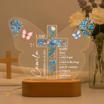 Personalized Butterfly Flower Cross LED Night Light with Name Date and Wooden Base Nursery Decor Birthday Baby Shower Gift for Christian Family